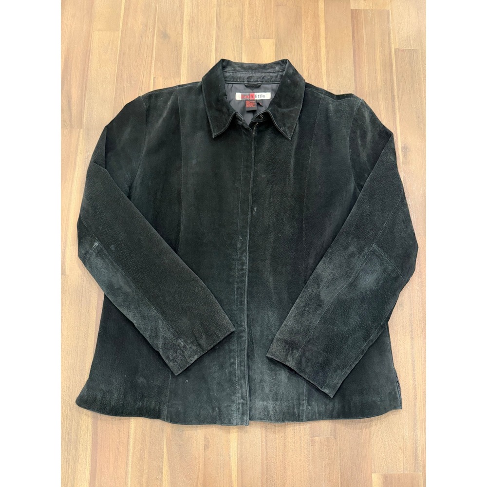 100% Leather Vintage Womens Black Suede Leather Zip Up Jacket XL